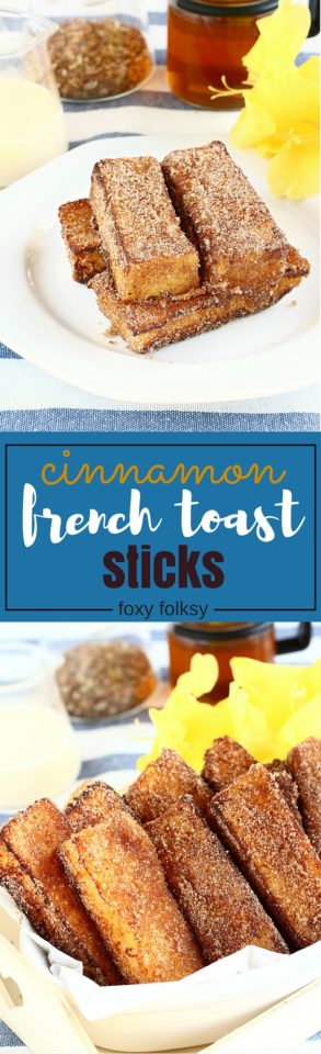 No more soggy french toasts! I am pretty sure you will love these yummy cinnamon french toast sticks! Quick and easy to make, perfect for breakfast! | www.foxyfolksy.com