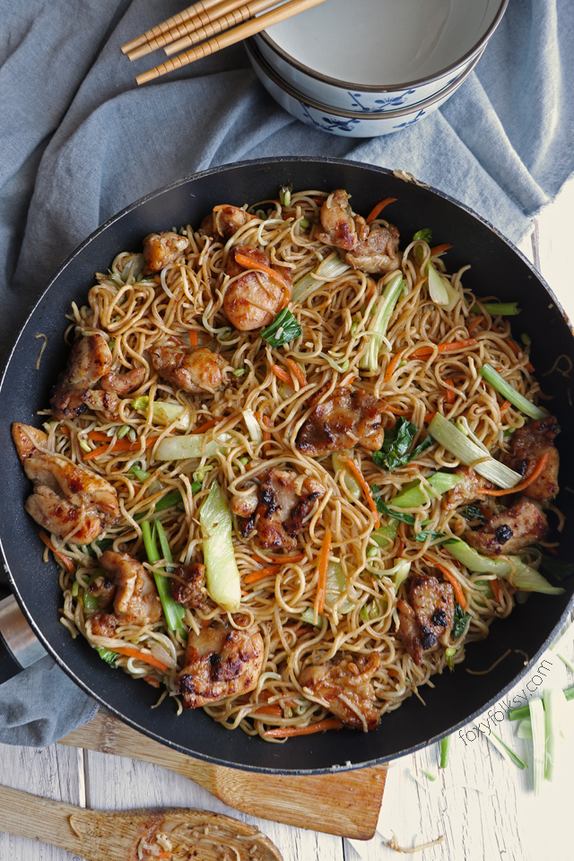 Try this all-in-one dish, Chicken Chow Mein! Deliciously flavorful and so easy to make! | www.foxyfolksy.com 