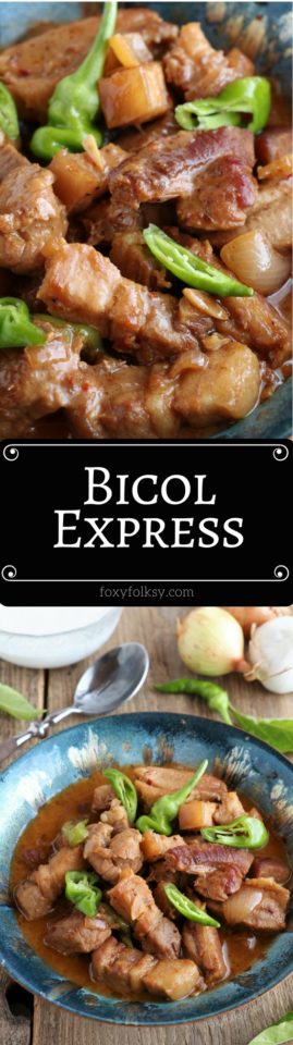 Try this popular Filipino dish, Bicol Express! A spicy pork stew in coconut milk. | www.foxyfolksy.com
