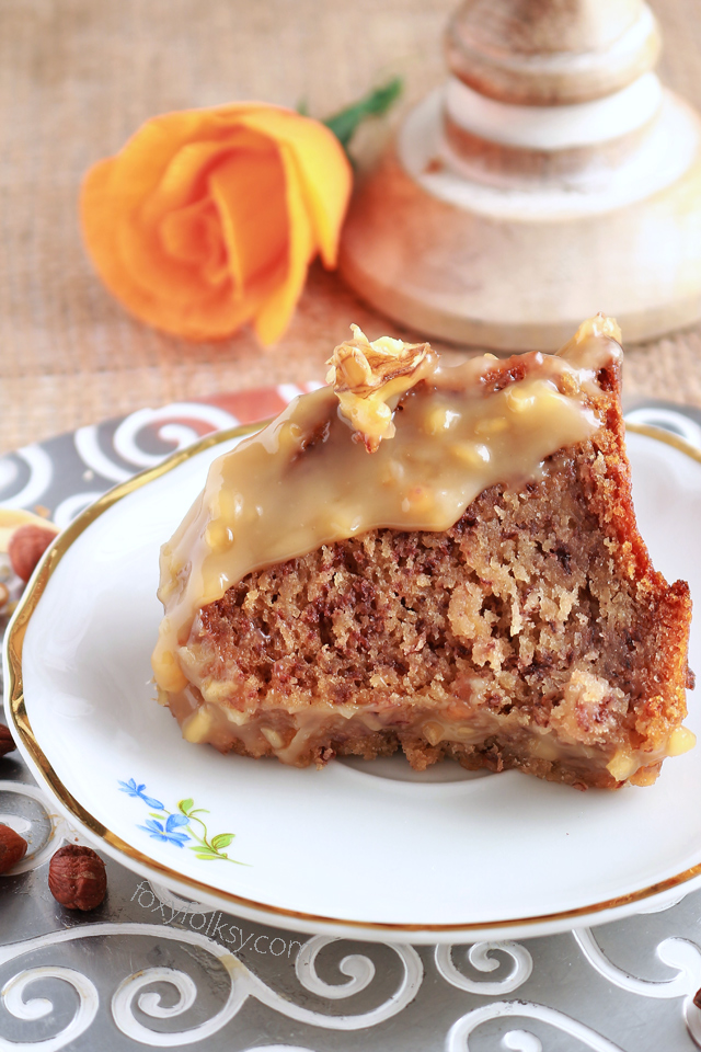 Soft and moist Banana Cake with peanut butter frosting. Simply a must try! | www.foxyfolksy.com