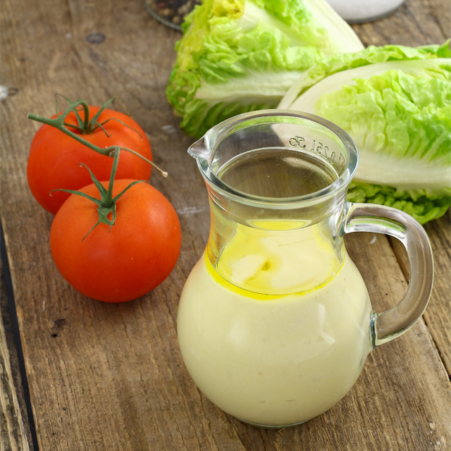 Try this simple and very easy homemade Caesar salad dressing. No raw egg needed.