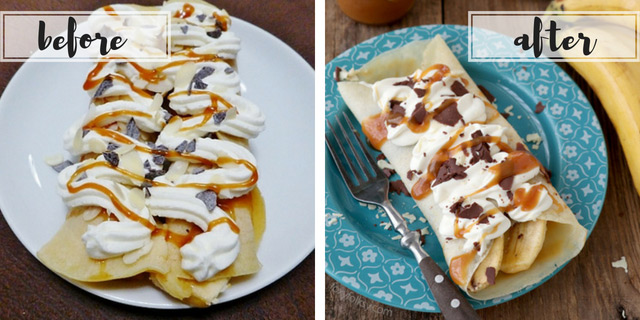 before and after images of banana crepes