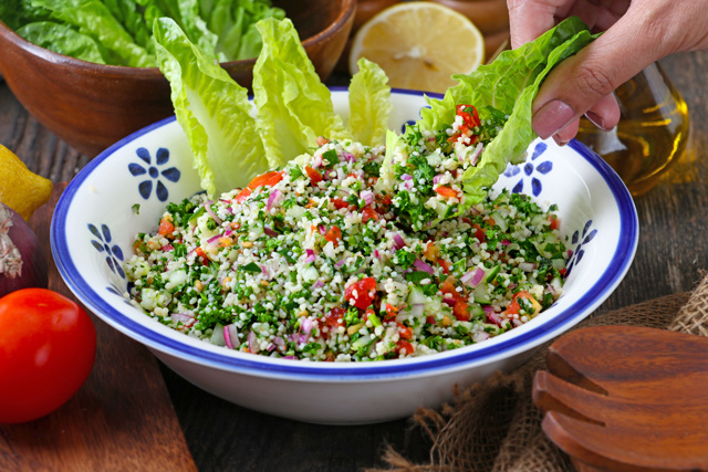 Tabbouleh or Tabouli with romain lettuce