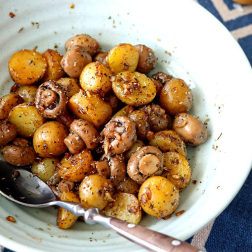 Roasted Garlic Mushroom and Baby Potatoes by Foxy Folksy
