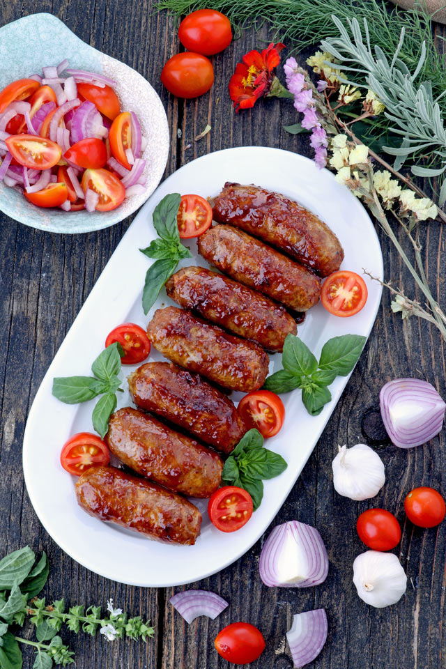 Cooked sweet longganisa on a plate 