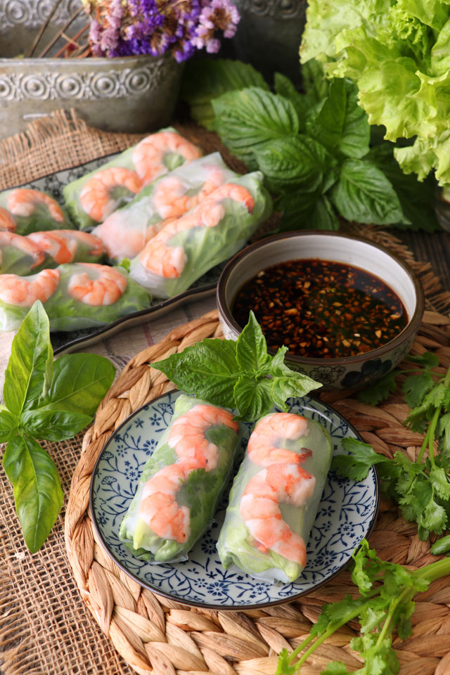 Vietnamese Spring Rolls served with a vinegar-soy sauce dip