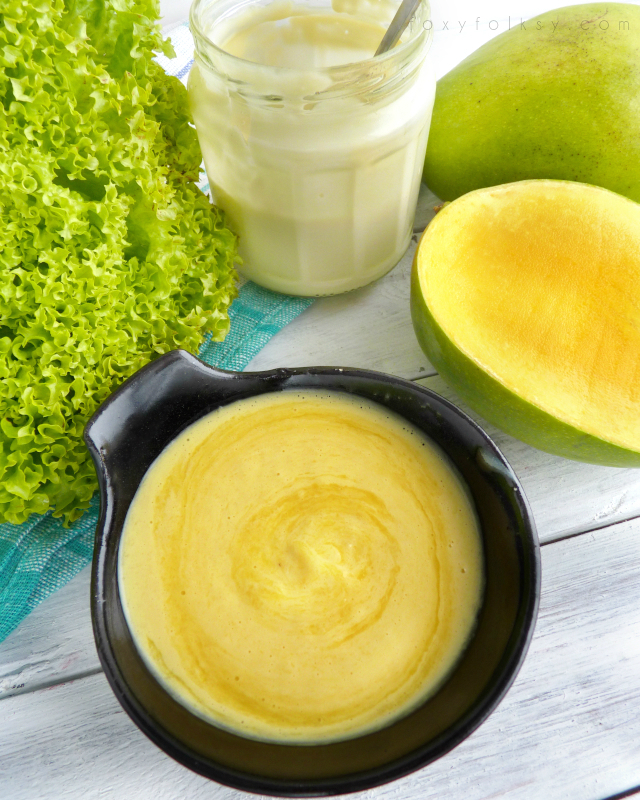 Sweet and tangy! This mango salad dressing is a combination of mango and homemade mayonnaise that makes a refreshing and healthy salad dressing. | www.foxyfolksy.com