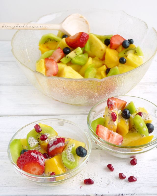 Try this recipe for fruit salad with honey chia dressing. Delicious and loaded with nutrients. Honey and chia add sweetness and crunch to any fruit salad. | www.foxyfolksy.com