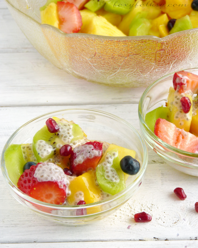 Try this recipe for fruit salad with honey chia dressing. Delicious and loaded with nutrients. Honey and chia add sweetness and crunch to any fruit salad. | www.foxyfolksy.com