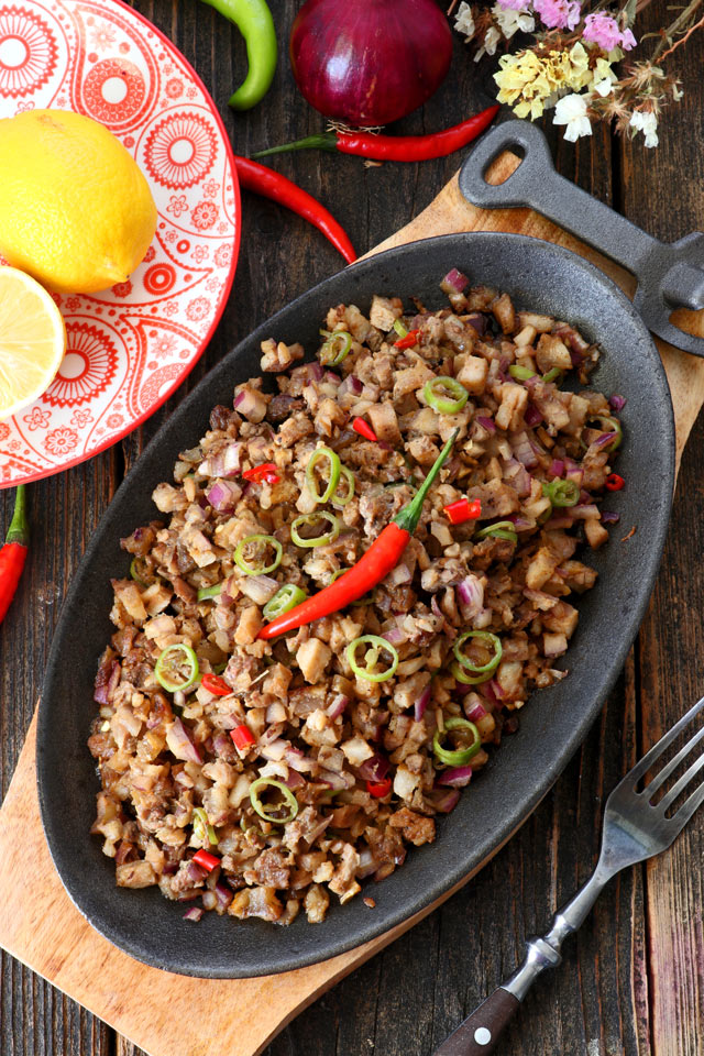 Pork Sisig served on a sizzling plate