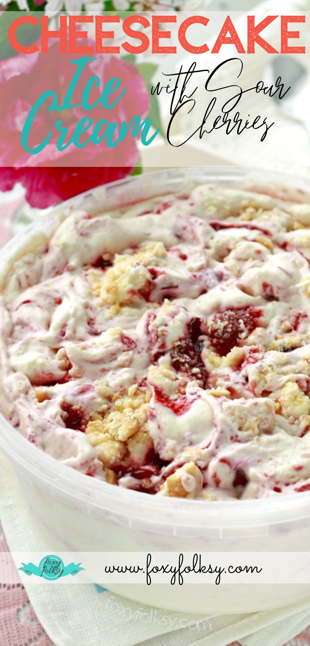 Cheesecake Ice Cream made with sour cherries.
