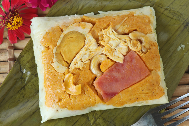 Tamales or Bobotu made from galapong or ground rice cooked in coconut milk and broth.