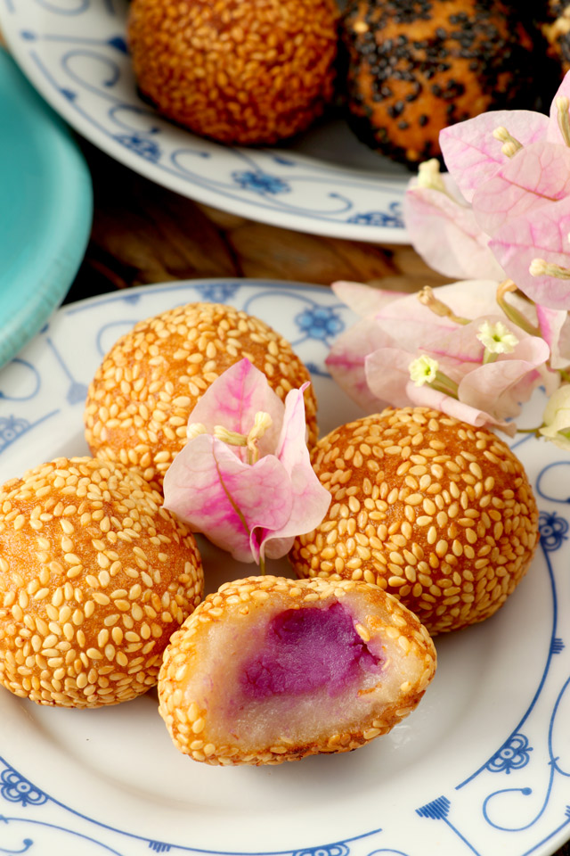 Sesame balls with ube filling