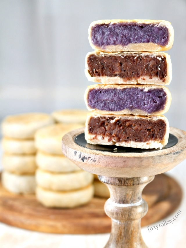 Hopia is yet another favorite snack of Filipinos. This Hopia recipe is made of thin flaky pastry, filled with mung bean paste and Ube (purple yam) filling. | www.foxyfolksy.com