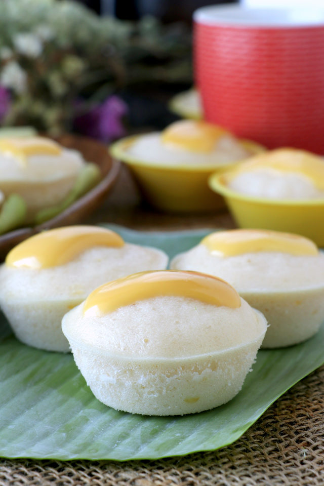 Filipino steamed rice cake with cheese