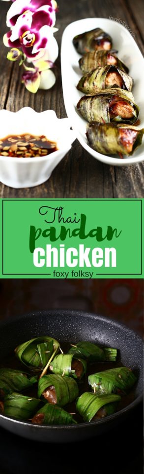 You've got to try this aromatic and savory Thai pandan chicken recipe! Gai haw bai toey is a Thai dish of fried chicken wrapped in pandan leaves. | www.foxyfolksy.com