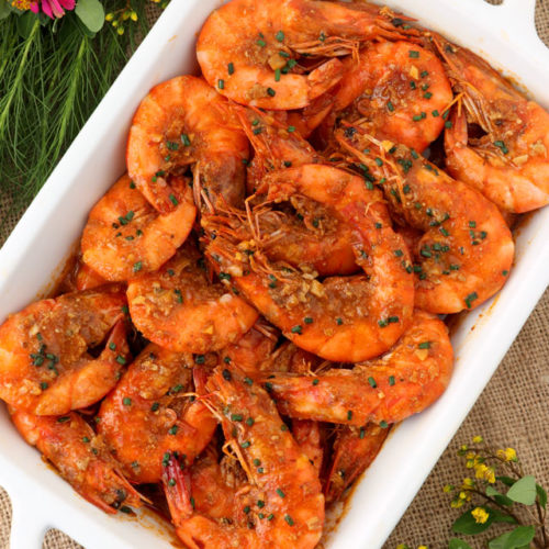 prawns cooked in spicy crab paste sauce