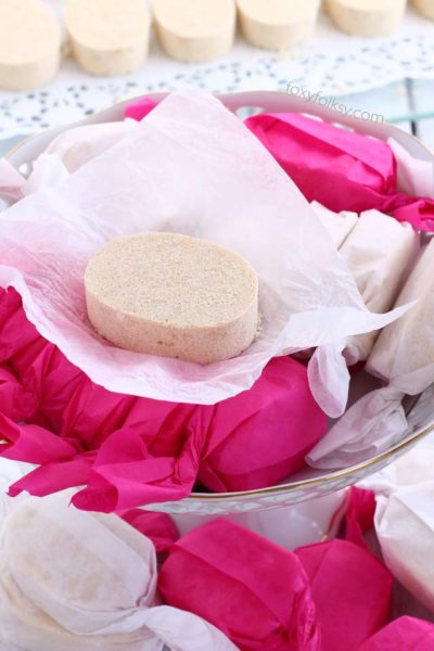Polvoron is a Filipino shortbread-like cookie/ candy made of roasted flour, powdered skim milk, sugar and butter and this has added cashew in it to make it extra special. It is so easy to make and a real treat. |www.foxyfolksy.com