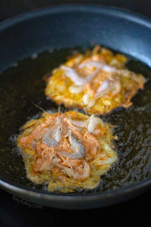 shrimp fritters fried in hot oil