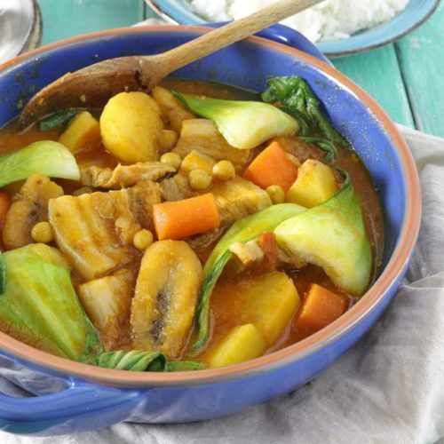 Try this Filipino Pork Pochero recipe using pork belly. A tomato-based stew that has ripe plantain bananas that set it apart from any other! | www.foxyfolksy.com