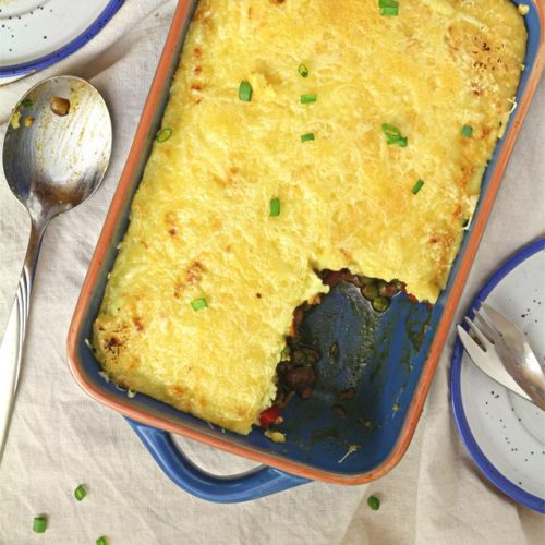 Try this easy chili Shepherd's Pie recipe. A favorite complete all-in-one meal that is done in a jiffy! | www.foxyfolksy.com