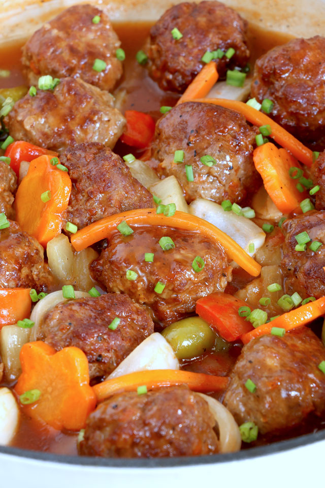 Sweet and Sour Meatballs-Filipino Style - Foxy Folksy