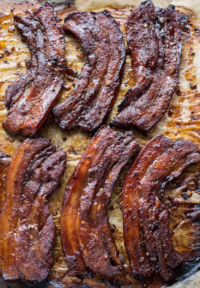 Get recipe for this sticky, sweet and salty BBQ Pork Belly in oven! | www.foxyfolksy.com