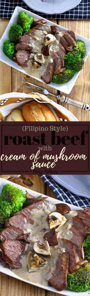 Pot roast beef with creamy mushroom sauce. Try the Filipino style roast beef! | www.foxyfolksy.com