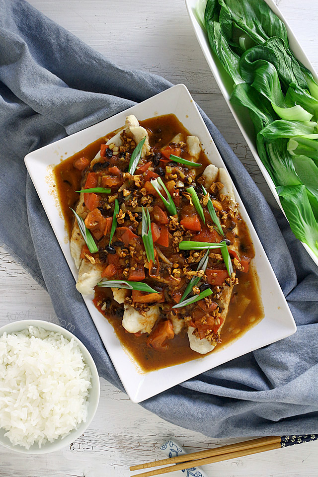 Ty this savory recipe of steamed fish with black bean sauce or Tausi. | www.foxyfolksy.com