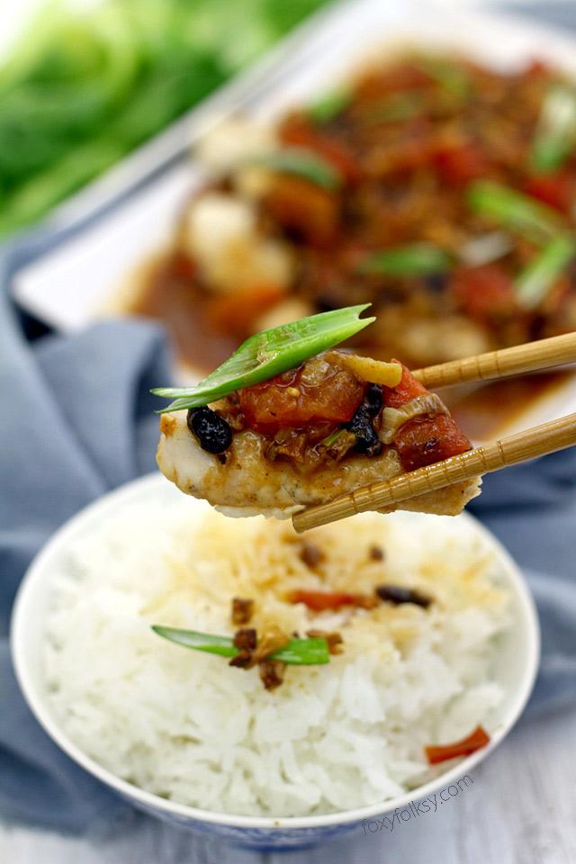 Ty this savory recipe of steamed fish with black bean sauce or Tausi. | www.foxyfolksy.com