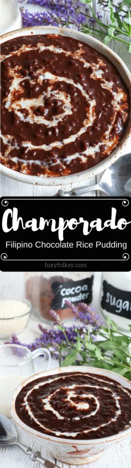 Try Champorado for breakfast. A Filipino sweet porridge made from cocoa and glutinous rice top and served with condensed milk. | www.foxyfolksy.com.