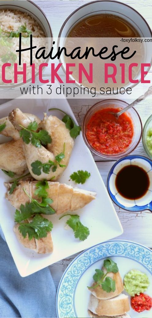 Get this Hainanese Chicken Rice recipe with 3 dipping sauces! A 3-in-1 dish that you will surely love. This chicken, rice, and soup combo is just amazing! | www.foxyfolksy.com #chickenrecipe #asianfood #recipes #foxyfolksy