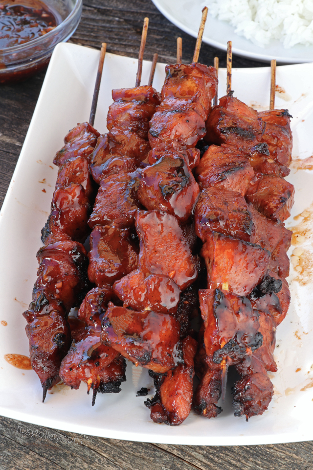 Try this Filipino BBQ on Skewers. A perfect combination of sweet, salty, and sticky! | www.foxyfolksy.com