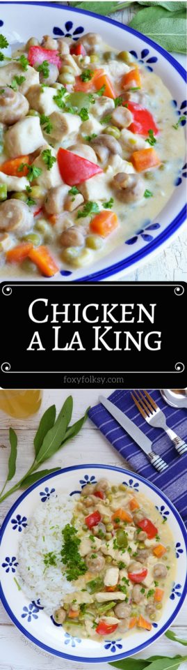 Try this easy recipe for the classic Chicken ala King! Serve it with pasta, bread or rice! | www.foxyfolksy.com