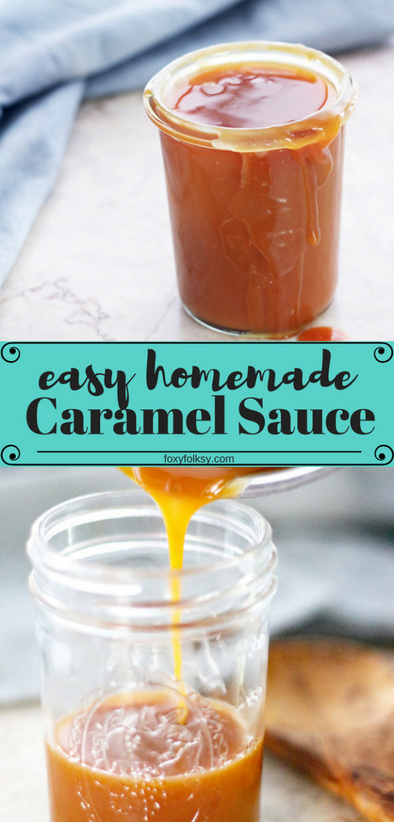 Learn how to make your own caramel sauce for your dessert treats. It is so easy. | www.foxyfolksy.com #caramel #desserts #sweets #homemade 