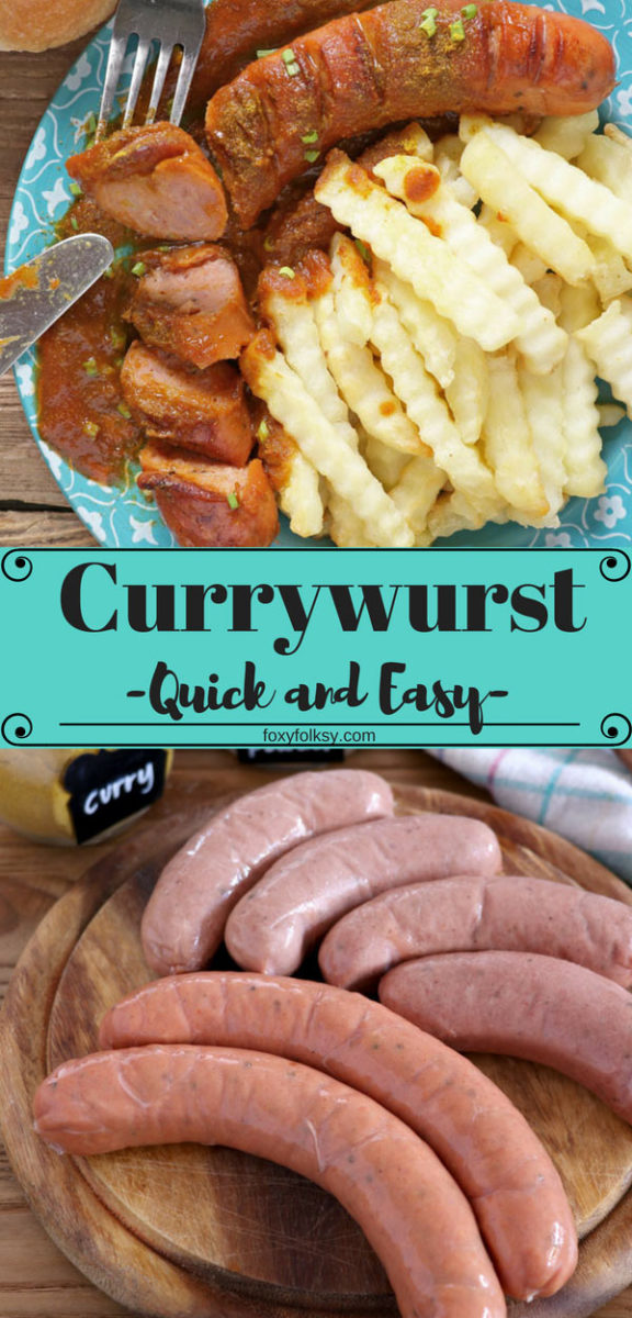 Try this quick and easy Currywurst recipe that is as good as the ones sold in German Imbiss or food stands. | www.foxyfolksy.com #germanfood #sausages #quickrecipe