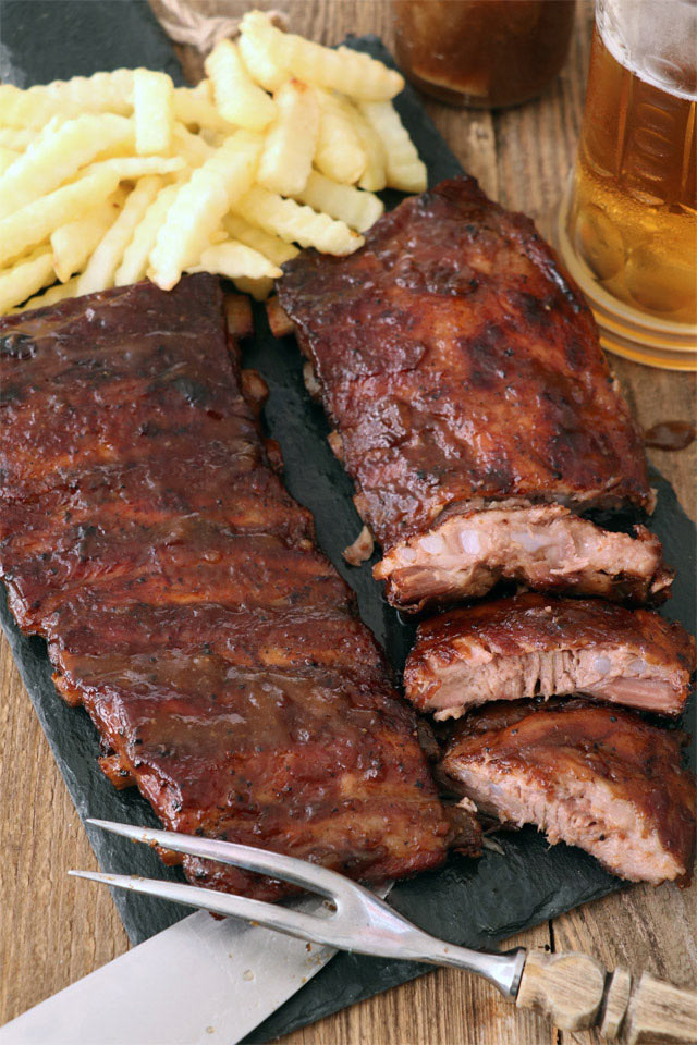 Oven baked Baby Back Ribs cooked in beer