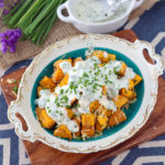 Baked Sweet Potato Cubes with Parmesan and Sour Cream-Chives