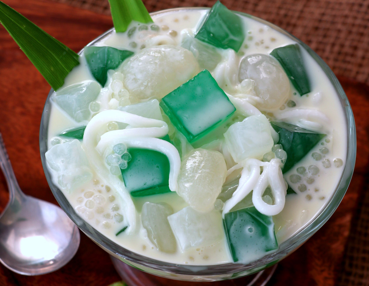 Chilled Buko Pandan Salad served in a bowl.