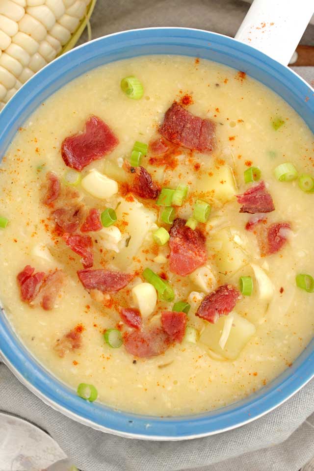 Corn Chowder with Potato and Bacon - Foxy Folksy