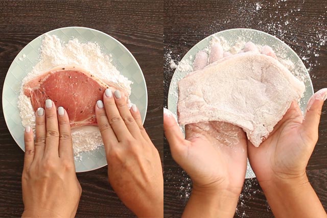 Dredging Pork Chops in flour