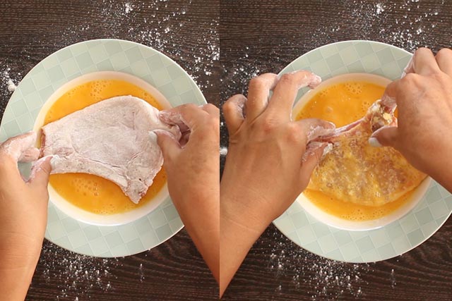 Coating Pork Chops in egg