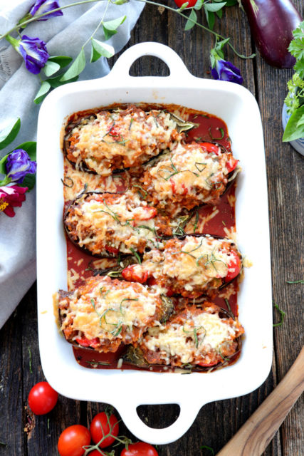 Easy Beefy Stuffed Eggplant Parmesan - Foxy Folksy