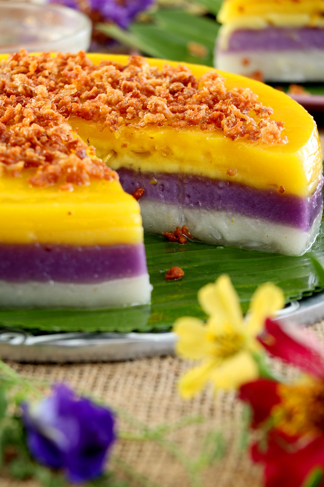 Sapin Sapin with 3 colorful layers of Purple yam, Jackfruit and Coconut.