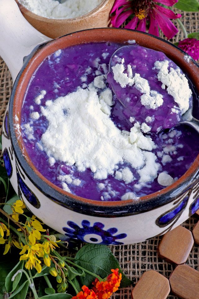 Ube Champorado with powdered milk