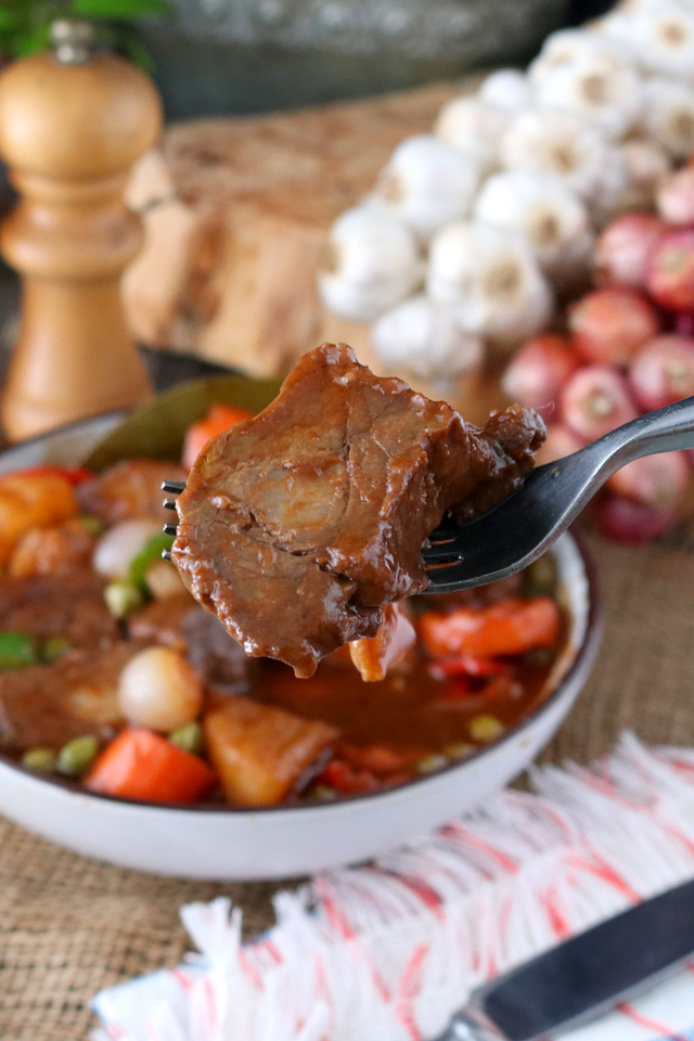 Beef Mechado in a fork