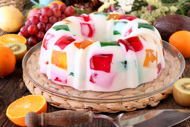 Jelly dessert with in multiple colors and flavors.