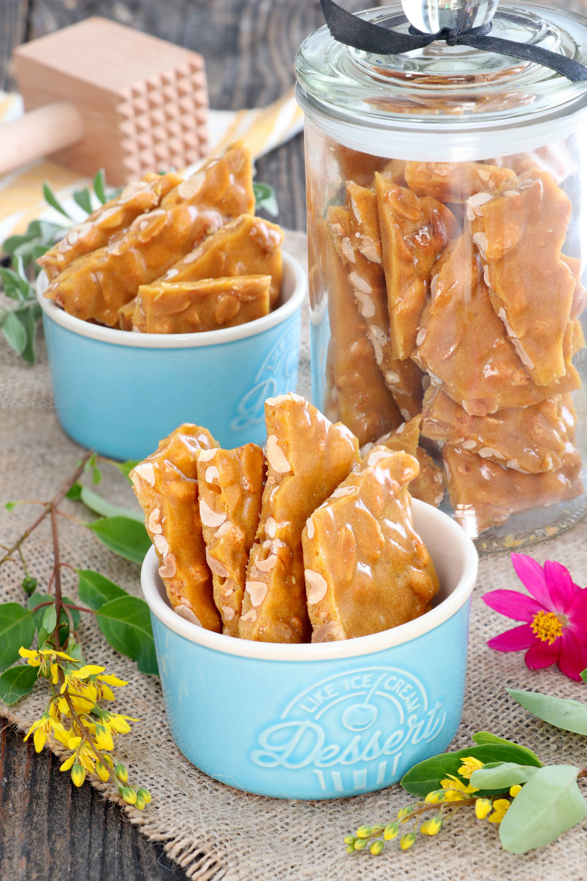 peanut brittle in cups and jar