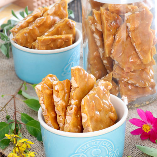 peanut brittle in cups and jar