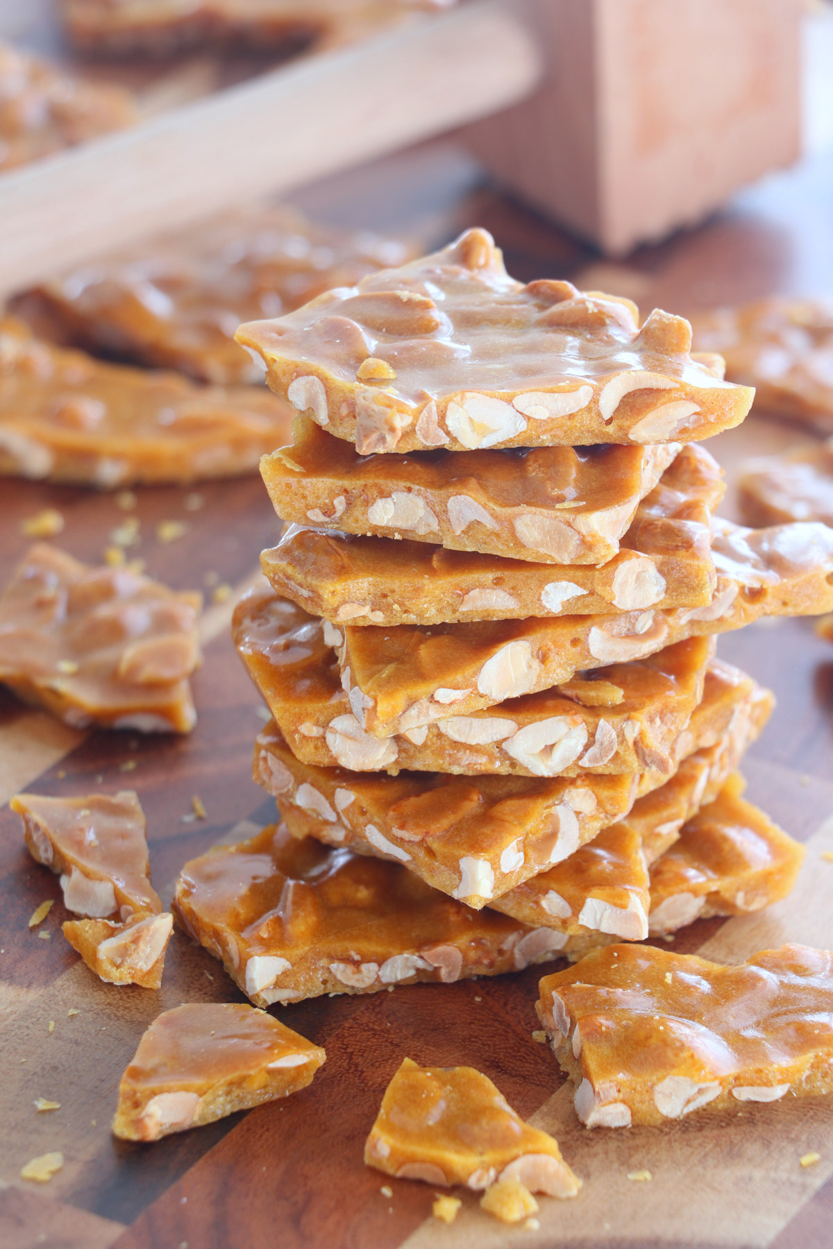 Peanut Brittle stacked on top of each other